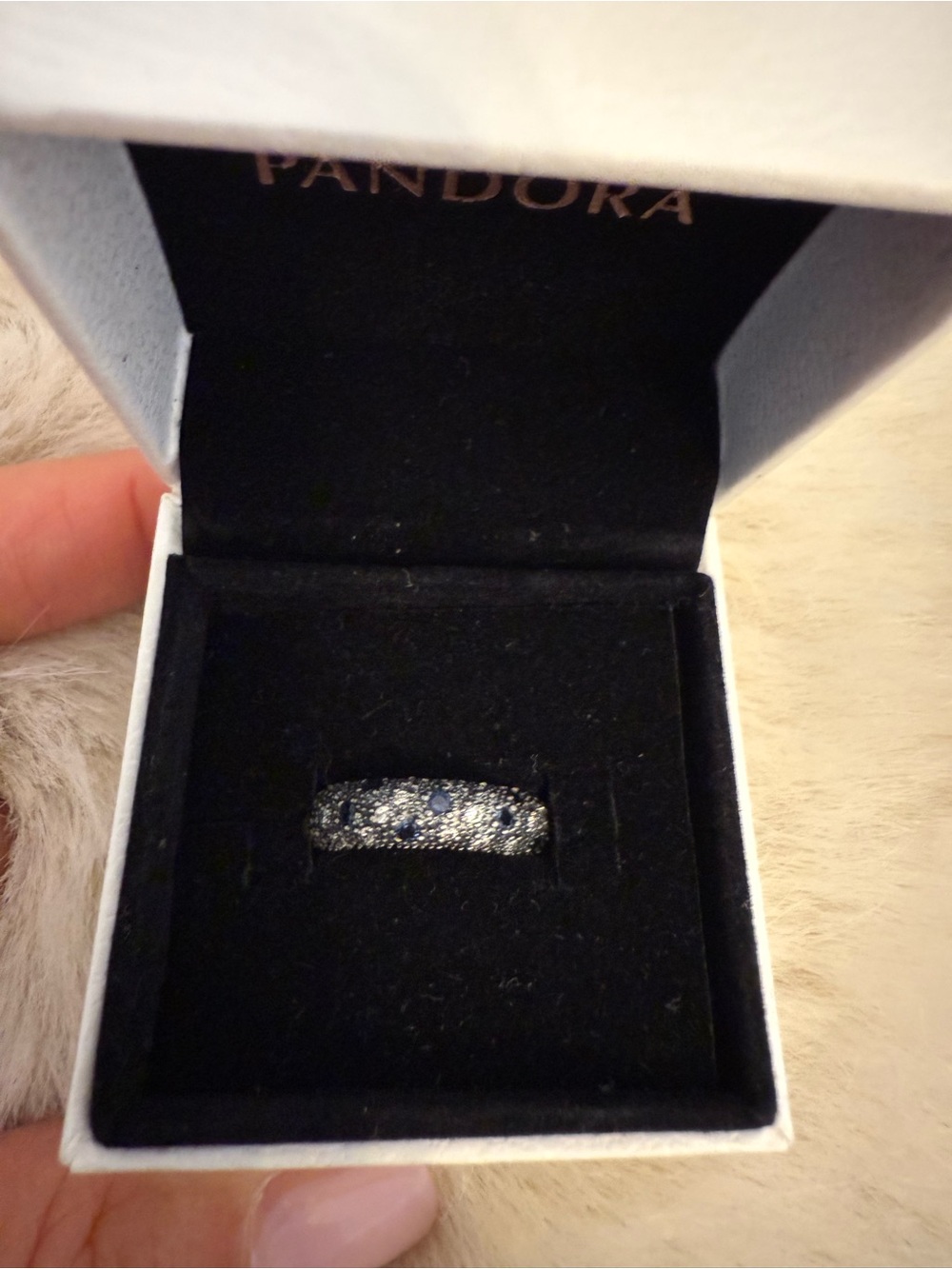 Pandora Silver Ring with Blue and Clear Stones